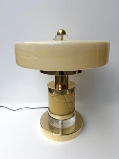 Contemporary Pair of Brass and Yellow Murano Glass Giro Lamps Italy