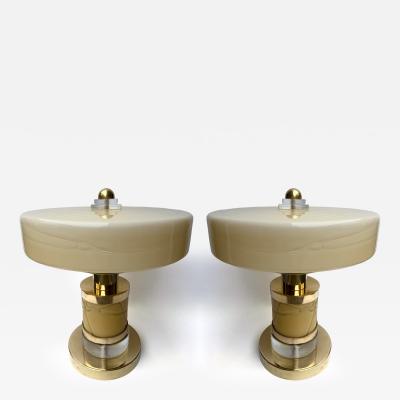 Contemporary Pair of Brass and Yellow Murano Glass Giro Lamps Italy