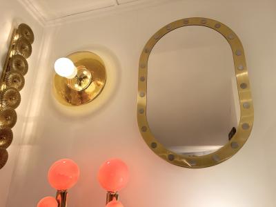 Contemporary Pair of Brass and Yellow Murano Glass UFO Sconces Italy