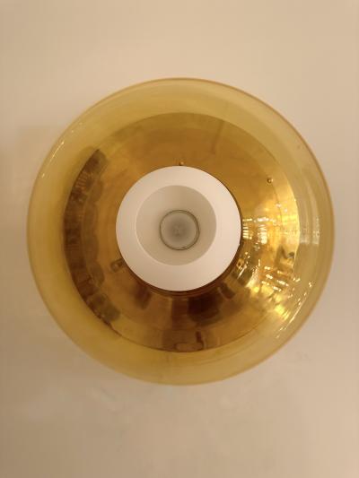 Contemporary Pair of Brass and Yellow Murano Glass UFO Sconces Italy