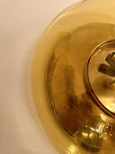 Contemporary Pair of Brass and Yellow Murano Glass UFO Sconces Italy