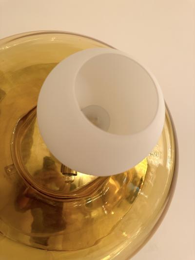 Contemporary Pair of Brass and Yellow Murano Glass UFO Sconces Italy