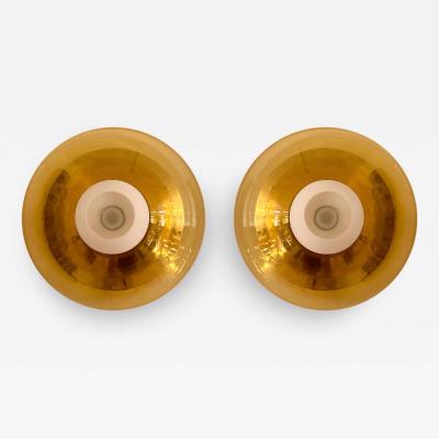 Contemporary Pair of Brass and Yellow Murano Glass UFO Sconces Italy