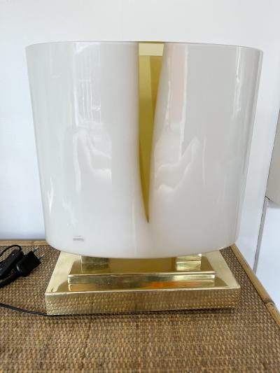 Contemporary Pair of Brass and Yellow Murano Glass Vase Flame Lamps Italy