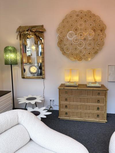 Contemporary Pair of Brass and Yellow Murano Glass Vase Flame Lamps Italy