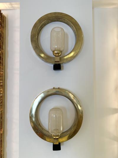 Contemporary Pair of Circle Brass and Murano Glass Sconces Italy