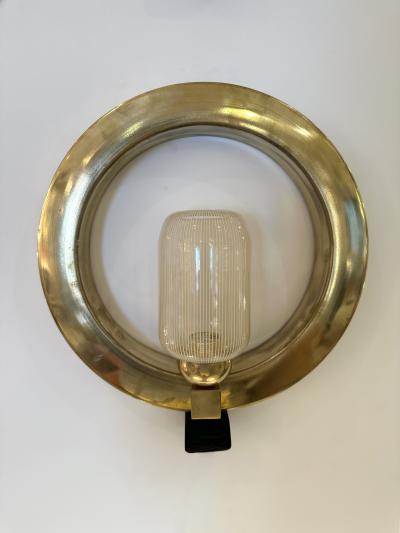 Contemporary Pair of Circle Brass and Murano Glass Sconces Italy