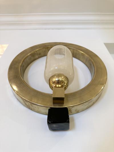 Contemporary Pair of Circle Brass and Murano Glass Sconces Italy
