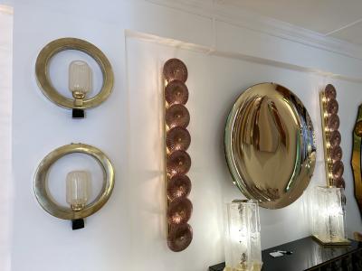 Contemporary Pair of Circle Brass and Murano Glass Sconces Italy