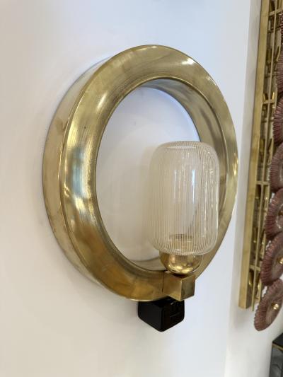 Contemporary Pair of Circle Brass and Murano Glass Sconces Italy
