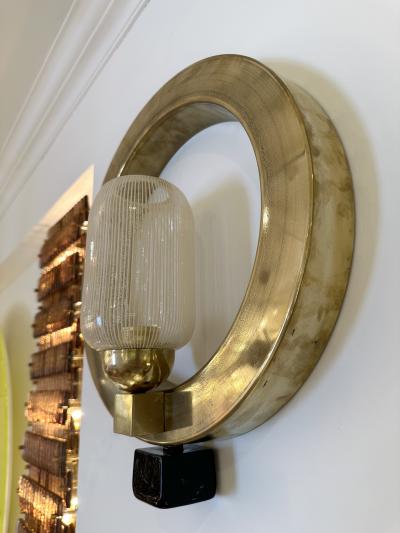 Contemporary Pair of Circle Brass and Murano Glass Sconces Italy