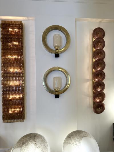 Contemporary Pair of Circle Brass and Murano Glass Sconces Italy