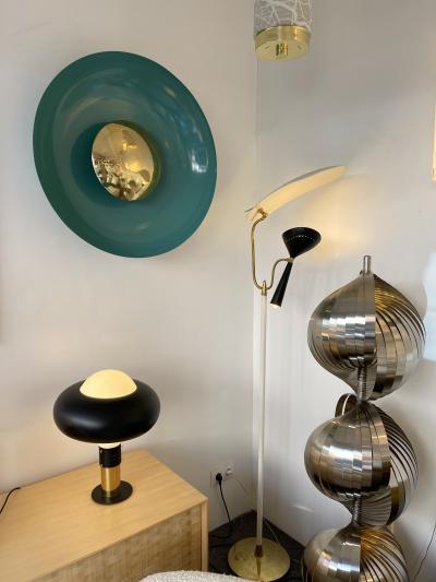 Contemporary Pair of Curve Lacquered Metal and Brass Sconces Italy
