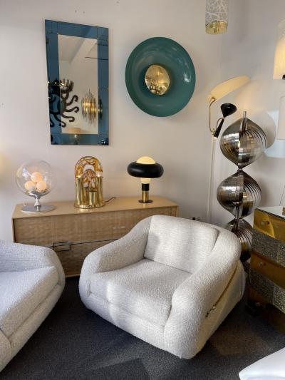Contemporary Pair of Curve Lacquered Metal and Brass Sconces Italy