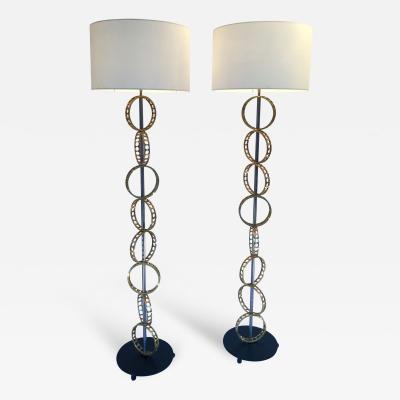 Contemporary Pair of Floor Lamps Brass Ring France