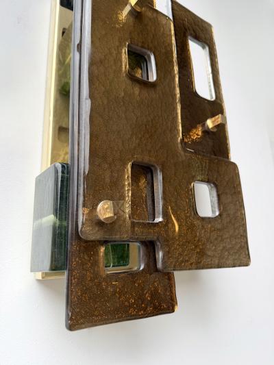 Contemporary Pair of Geometry Cola Murano Glass and Brass Sconces Italy