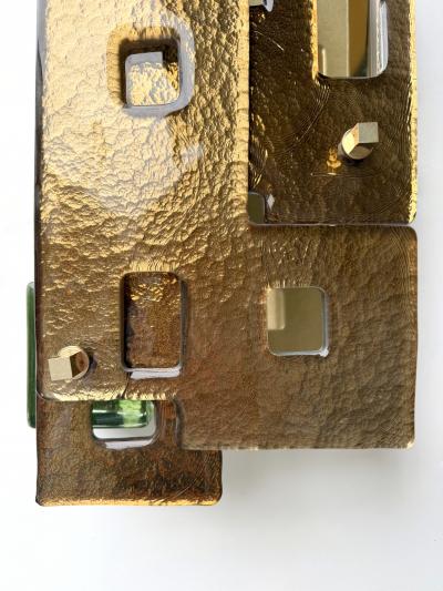 Contemporary Pair of Geometry Cola Murano Glass and Brass Sconces Italy