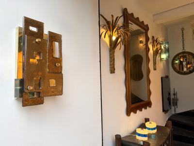 Contemporary Pair of Geometry Cola Murano Glass and Brass Sconces Italy
