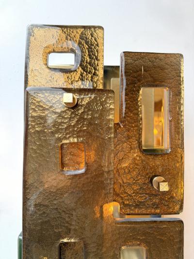 Contemporary Pair of Geometry Cola Murano Glass and Brass Sconces Italy