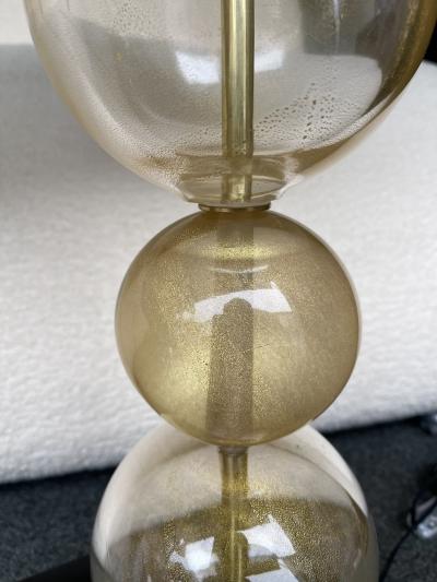 Contemporary Pair of Gold Bubble Murano Glass and Brass Lamps Italy