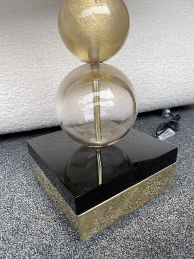 Contemporary Pair of Gold Bubble Murano Glass and Brass Lamps Italy