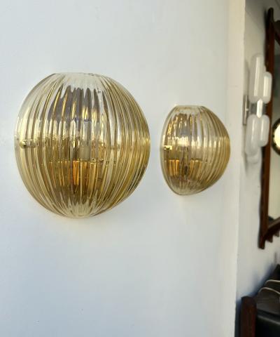Contemporary Pair of Gold Leaf Murano Glass Half Ball Sconces Italy 2000s