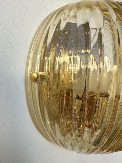 Contemporary Pair of Gold Leaf Murano Glass Half Ball Sconces Italy 2000s