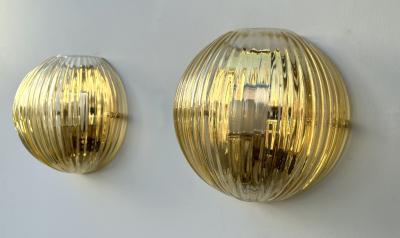 Contemporary Pair of Gold Leaf Murano Glass Half Ball Sconces Italy 2000s