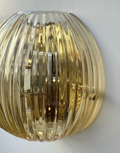 Contemporary Pair of Gold Leaf Murano Glass Half Ball Sconces Italy 2000s