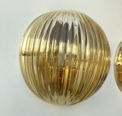 Contemporary Pair of Gold Leaf Murano Glass Half Ball Sconces Italy 2000s