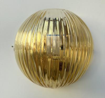 Contemporary Pair of Gold Leaf Murano Glass Half Ball Sconces Italy 2000s