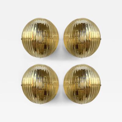 Contemporary Pair of Gold Leaf Murano Glass Half Ball Sconces Italy 2000s
