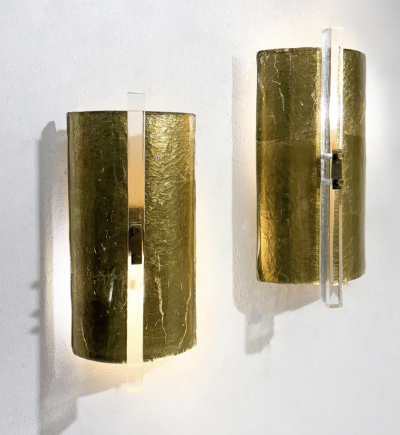 Contemporary Pair of Gold Wall Lights Glass Italy