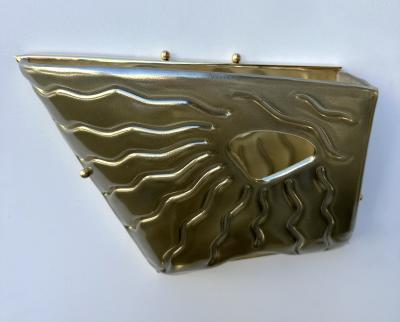 Contemporary Pair of Green Eyes Murano Glass and Brass Sconces Italy