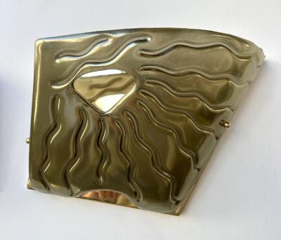 Contemporary Pair of Green Eyes Murano Glass and Brass Sconces Italy