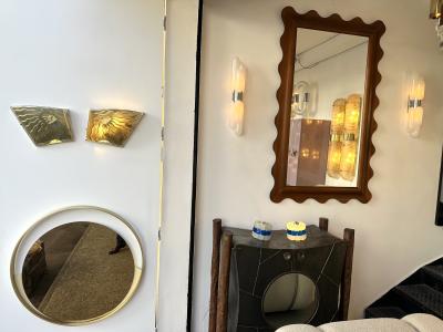 Contemporary Pair of Green Eyes Murano Glass and Brass Sconces Italy