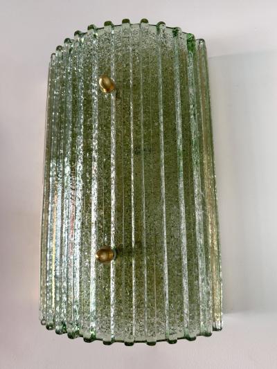 Contemporary Pair of Green Granita Murano Glass and Brass Sconces Italy