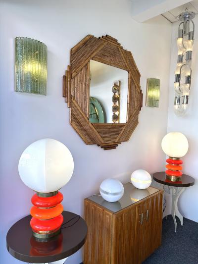 Contemporary Pair of Green Granita Murano Glass and Brass Sconces Italy