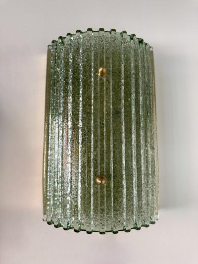 Contemporary Pair of Green Granita Murano Glass and Brass Sconces Italy