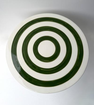 Contemporary Pair of Green and White Ceramic Stripe Side Tables Italy