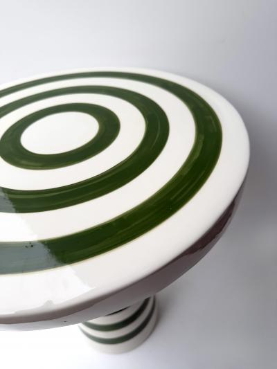 Contemporary Pair of Green and White Ceramic Stripe Side Tables Italy