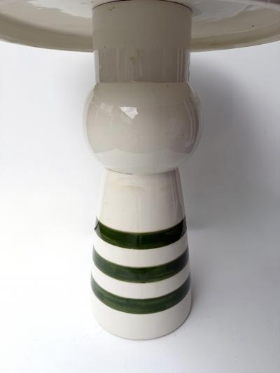 Contemporary Pair of Green and White Ceramic Stripe Side Tables Italy