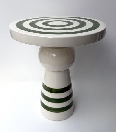 Contemporary Pair of Green and White Ceramic Stripe Side Tables Italy
