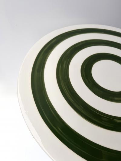 Contemporary Pair of Green and White Ceramic Stripe Side Tables Italy