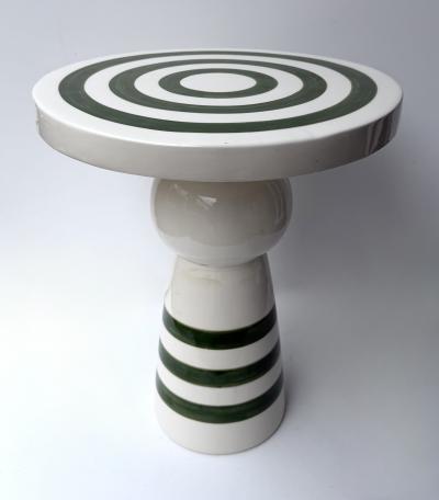 Contemporary Pair of Green and White Ceramic Stripe Side Tables Italy