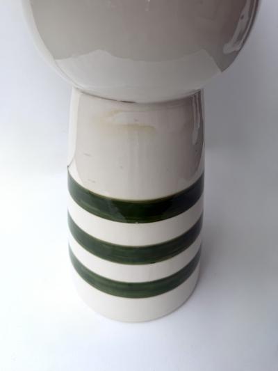 Contemporary Pair of Green and White Ceramic Stripe Side Tables Italy