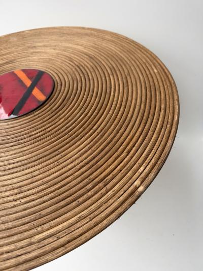 Contemporary Pair of Hammered Brass Rattan Enamel Metal Side Tables Italy