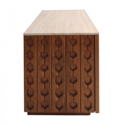 Contemporary Pair of Italian Sideboards Made of Solid Wood and Travertine