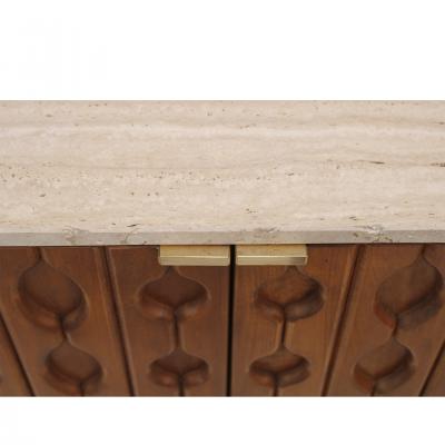 Contemporary Pair of Italian Sideboards Made of Solid Wood and Travertine