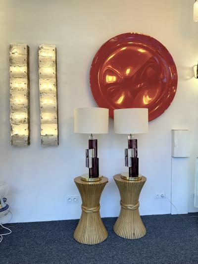Contemporary Pair of Lamps Amethyst Cubic Murano Glass and Brass Italy
